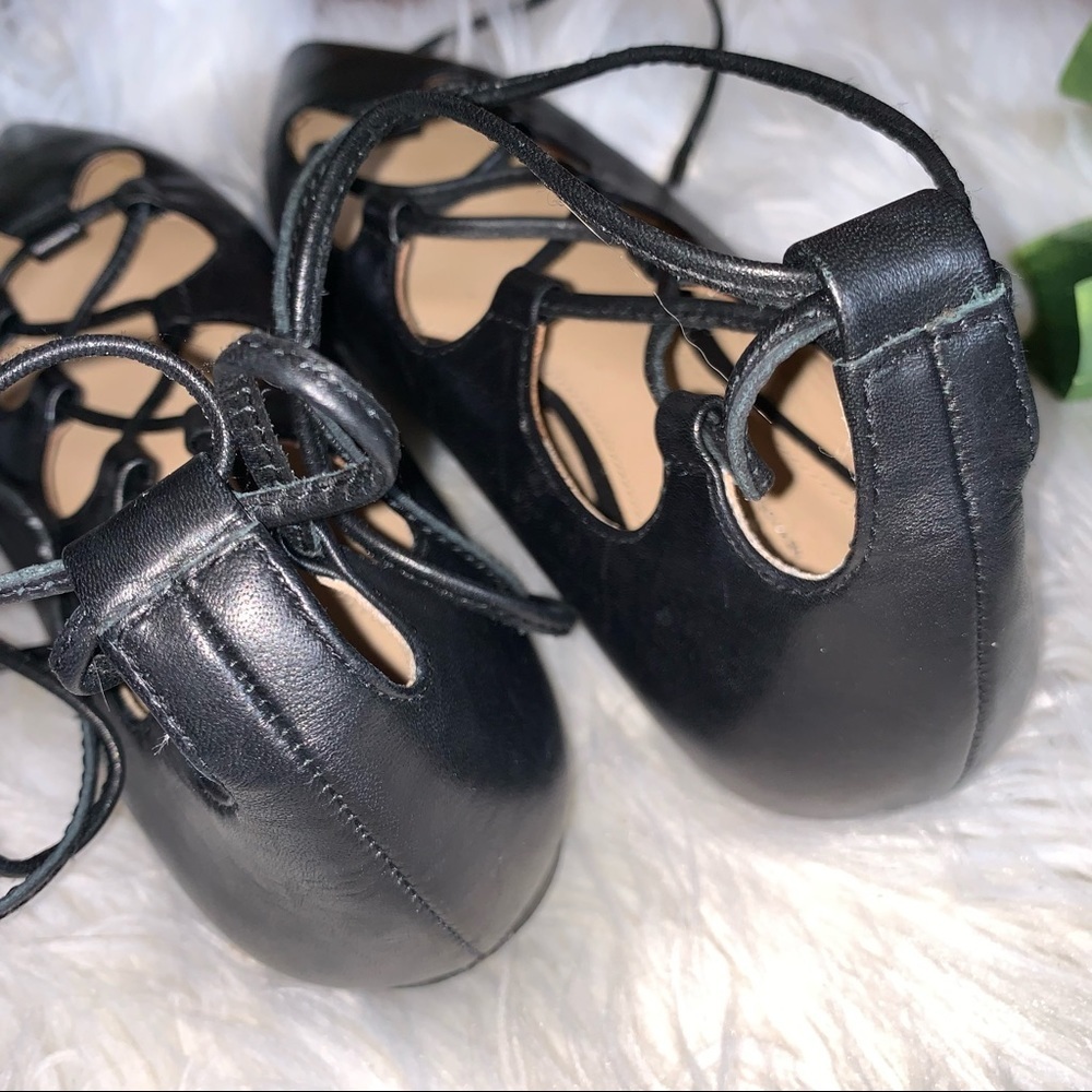 Coach Justine Black Leather Lace Up Ballerina Pointed Flats - Picture 11 of 13